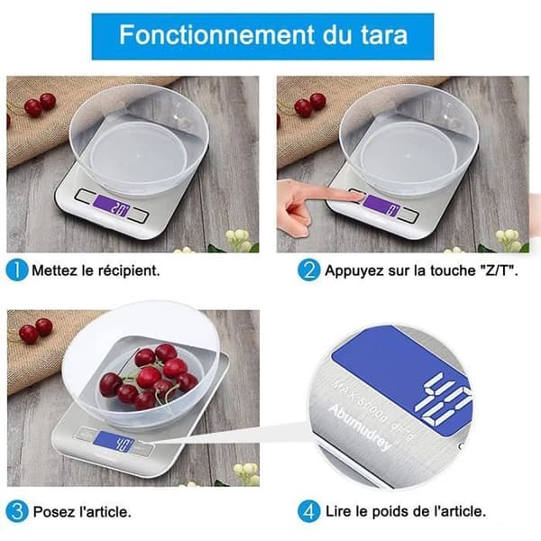 Köksvåg - AUDBURN - Smart Digital med LCD-skärm - 5 kg/11 lbs - Silver - 2 batterier ingår
