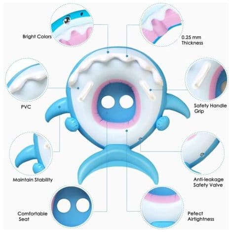 Baby PVC Pool Float Småbørnsflyder med oppustelig kaleche Haj Spædbarns Pool Float til Børn 6-36 Måneder