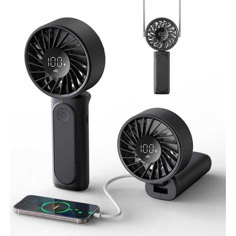 Bærbar vifte. Mini 180° sammenleggbar bordvifte med LCD digitalt display - svart.