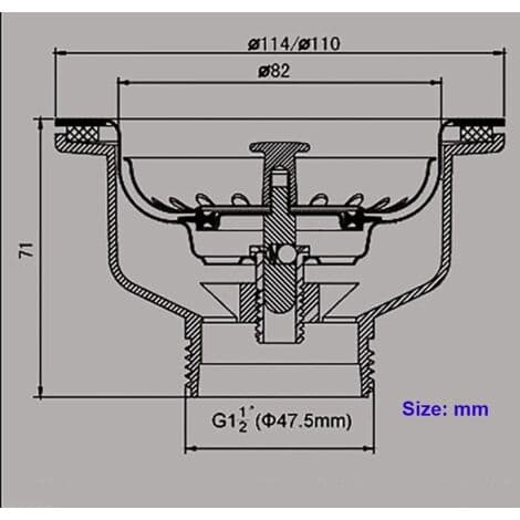 Vaskafløb uden overløb, rustfri stålkurv, ø 114 mm 1½\", Rustfrit stål + ABS, Afløb + Kurv