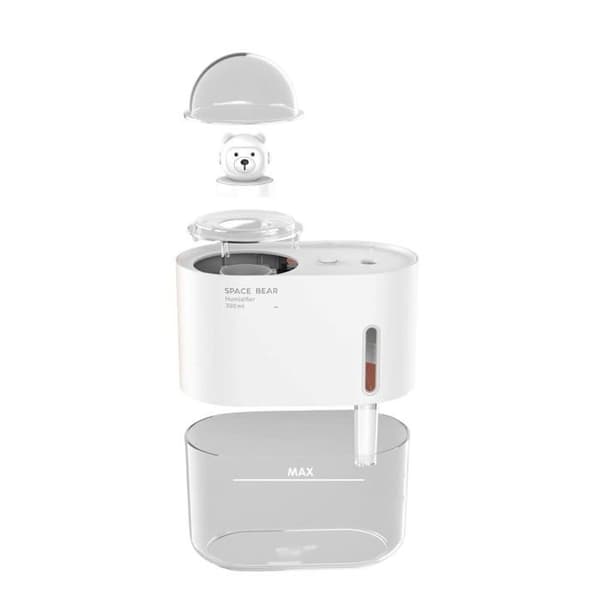 Luftfukter og luftrenser i ett - 300 ml kjølig tåke luftfukter, super stille, hvit