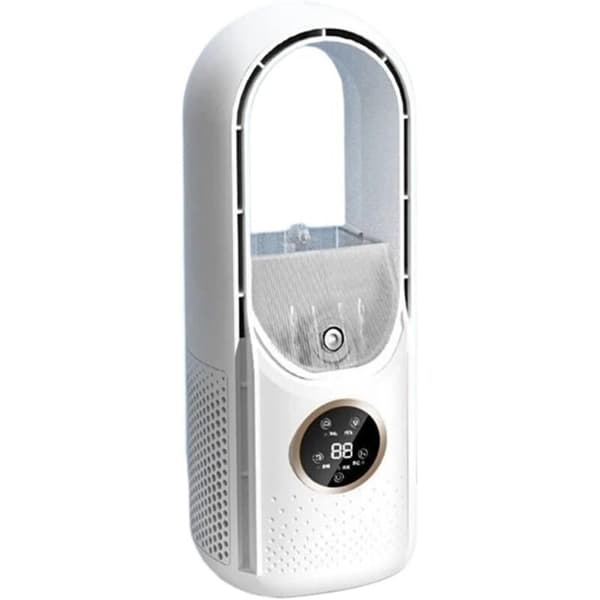 Bladeless ventilator, 6 hastigheder, bladløs køleventilator med luftfugter - hvid