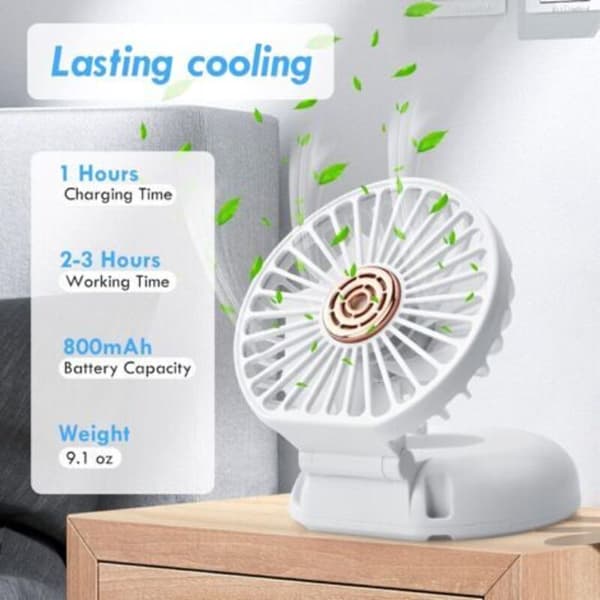 3-i-1 Mini Bærbar Ventilator: USB genopladelig mini lommeventilator med tre hastigheder (hvid)