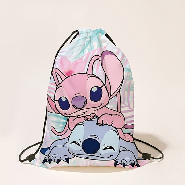 Stitch Drawstring Backpack - Large Capacity, Durable Polyester, Machine Washable, Ideal for Outdoor Activities, Parties, Travel, Yoga, Gym, [DB] English Stitch