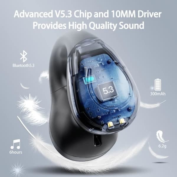 Bluetooth 5.3 Høretelefoner, HiFi Stereo Trådløse Hovedtelefoner med Touch Control, Clip-on Design med LED Display - Sort