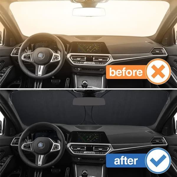 Anti-UV solskjerm 142×80 cm, sammenleggbart interiør frontrutedeksel for bil, SUV, lastebil, termisk isolasjon (L)