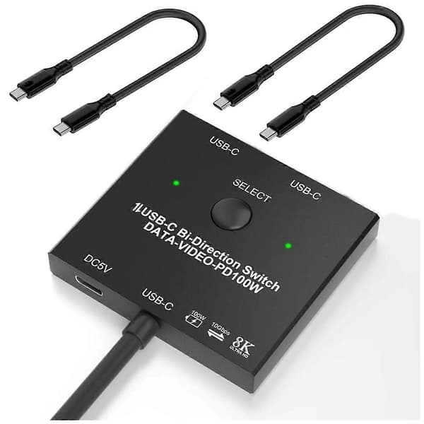 Bi-Directionel USB C Switch 100W Opladning+10Gbps Data+8K Video til 1x2/2x1 KVM Switch til 2 Bærbare Computere Skærm