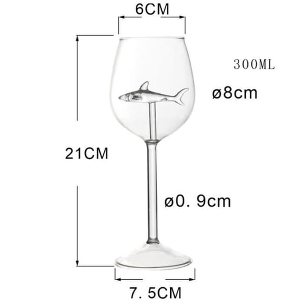 Vinglas med haj indeni - Sæt med 2 - Blyfrit krystal 300 ml - 21 x 7,5 cm
