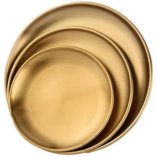 Bakke, sæt med 3 runde guld messingbakker, serveringsbakker i rustfrit stål, cateringbakke, dekorativ bakke, guld