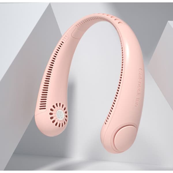 BDD Mini USB Uppladdningsbar Bärbar Fläkt, Tyst, Bladlös, Halsmonterad, 360° Luftflöde (Rosa)