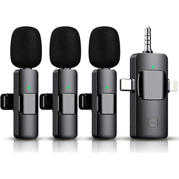 3 i 1 Trådløs Lavalier Mikrofon til iPhone, iPad, Android, Kamera,1