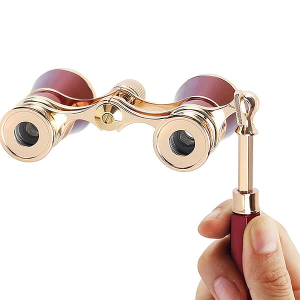 Retro Red Handle Binoculars - 3x Magnification, Portable Opera Glasses for Theater, Concerts, and Travel