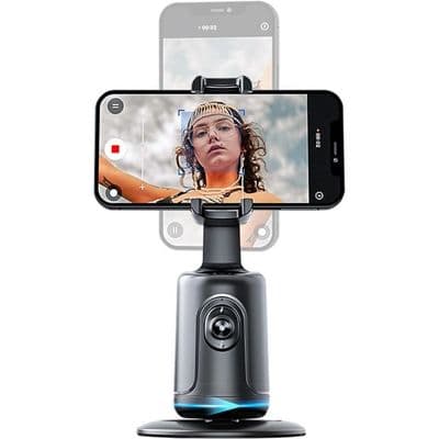 Telefonholder med automatisk ansigtssporing, 360° hurtig rotation, Gimbal-stabilisator til iPhone eller Android - Sort