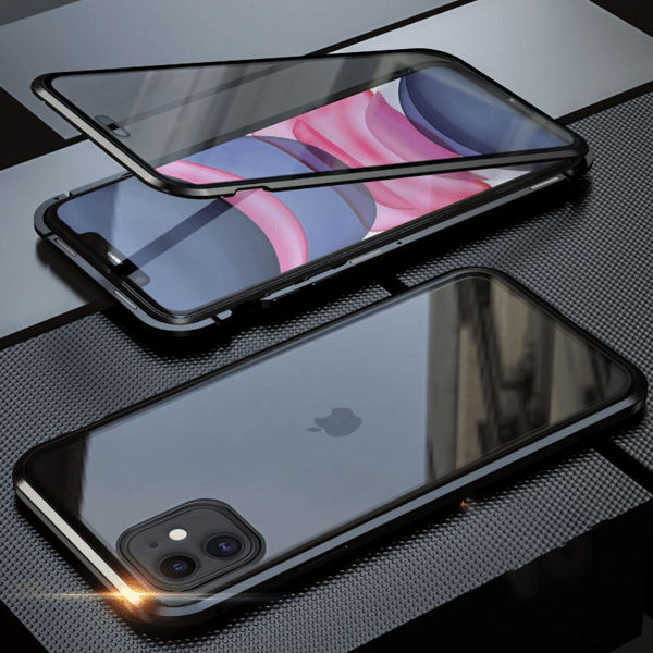 Magnetic Case for iPhone, Double-Sided Tempered Glass Protection Black iPhone 16 Silver