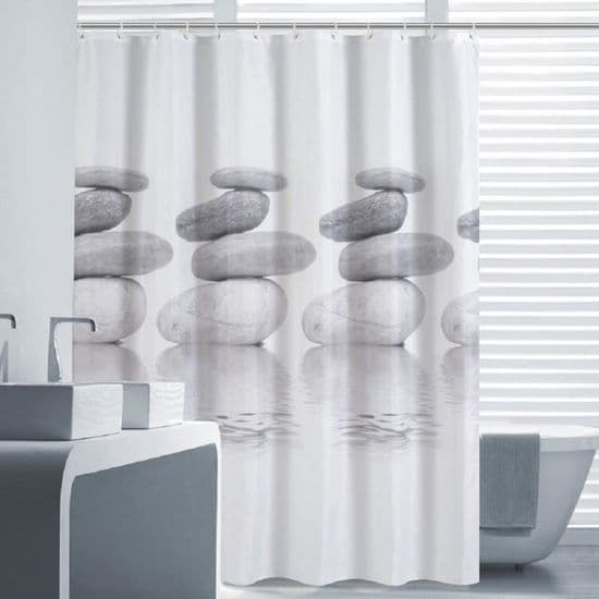 Bruseforhæng - Lifewit - Stenprint - Vandtæt - 180x180cm - 12 Krogringe