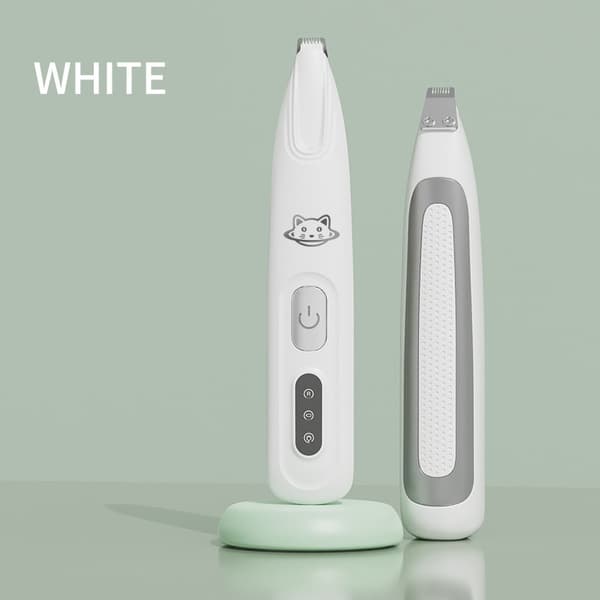 Washable Pet Trimmer: Rechargeable, LED Light, Quiet & Waterproof Clipper White