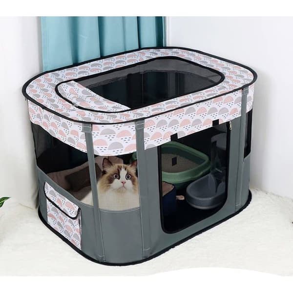Bærbart hundehus kæledyrshegn foldbar kæledyrslegegård (M/80 * 60cm, grå)