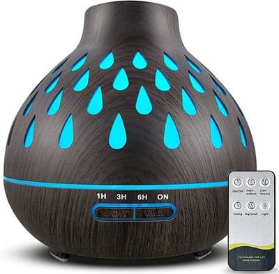Diffuser för eteriska oljor, 400 ml, 7 LED-färger, 4 timerinställningar, automatisk avstängning vid låg vattennivå, BPA-fri