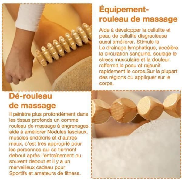 2-delt komplet maderoterapisæt til cellulite og lymfedrænage (træmassager)