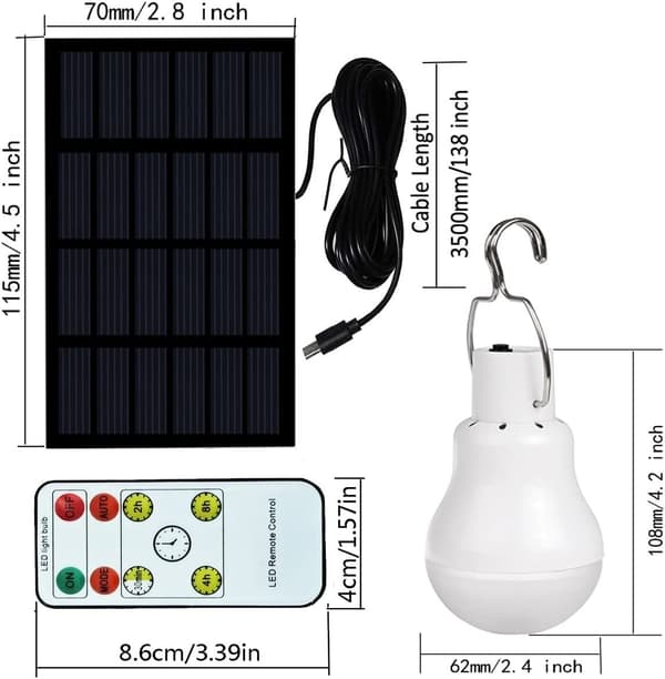 2 Bærbare solcelle campinglamper, solcelle LED-pære, solcelle nødlampe, hagelykt, lanterne