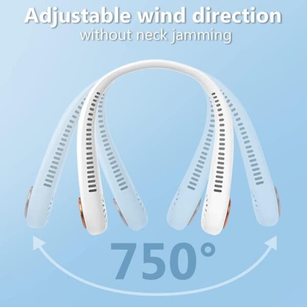 Bærbar halsventilator (uden blade). USB genopladelig bærbar halsventilator. 360° justerbar halsventilator