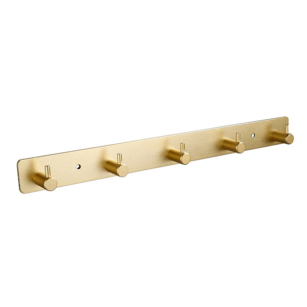 Golden Wall Mounted Coat Rack with 5 Hooks - No-Drill Installation