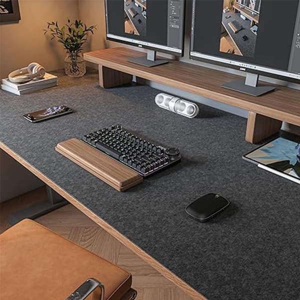 Dark Grey Felt Desk Mat - Non-slip & Durable L M