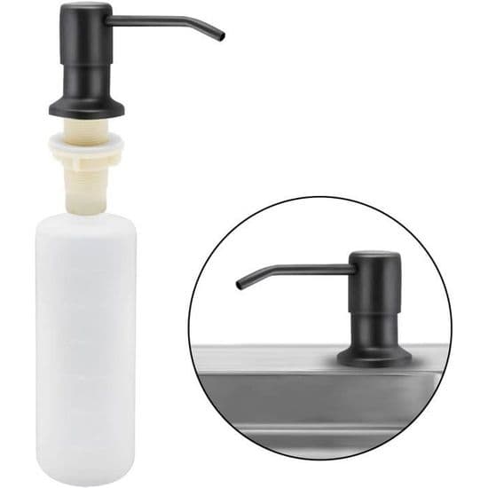 Køkkenvask Sæbedispenser, Indbygget Sæbedispenser i Rustfrit Stål, 300 ml, 360° Roterbar, Mat Sort