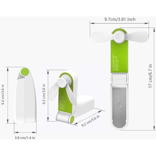 Mini bærbar lommeventilator. Bordventilator. USB-interface. Genopladelig. Lille grøn bærbar ventilator.