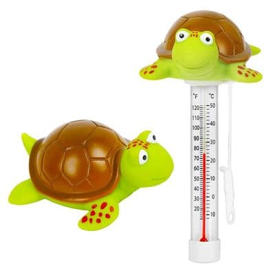 Flydende pooltermometer, letlæseligt, med snor, til pools, spabade, jacuzzier, damme (skildpadde)