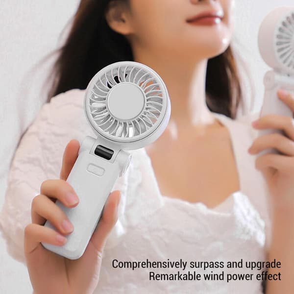 Bærbar genopladelig personlig ventilator, digitalt display, støjsvag drift, foldbart design - hvid