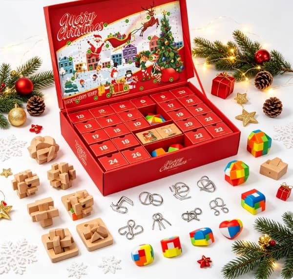 24 dagar julkalender blindlåda, träpusselset, julklapp för barn, ny 2026