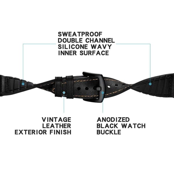 Armbånd Samsung Gear S3 Classic, Frontier, Galaxy Watch 22 mm Læder Sort