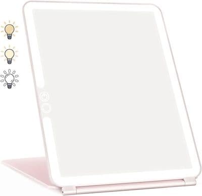 Makeupspejl, belyst makeupspejl, LED-spejl, touchscreen rejsespejl (pink)