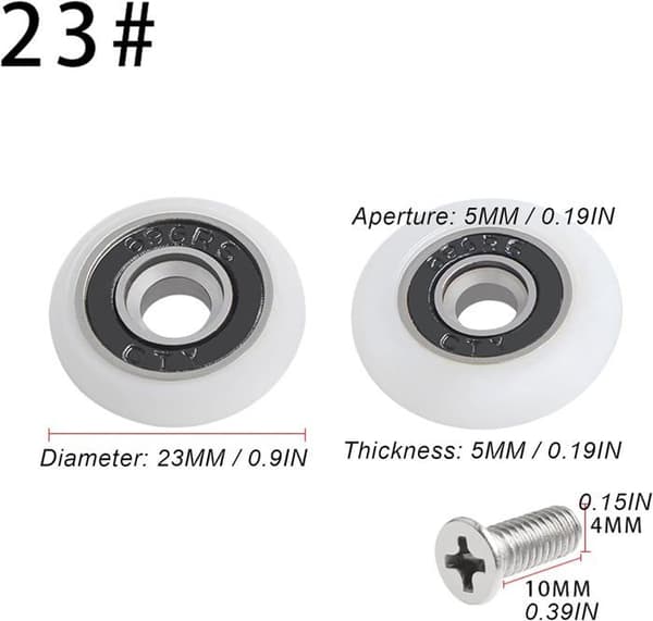 Delar Skjutbara Duschdörrshjul, 23mm Duschdörrshjul