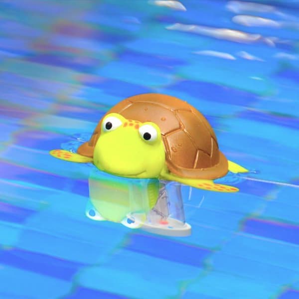 Flydende pooltermometer, letlæseligt, med snor, til pools, spabade, jacuzzier, damme (skildpadde)