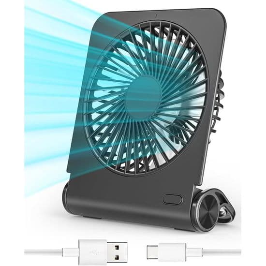 Mini bærbar ventilator med 4 hastigheder, USB genopladelig, lydløs, 220° foldbar, ultrastærk vind, sort