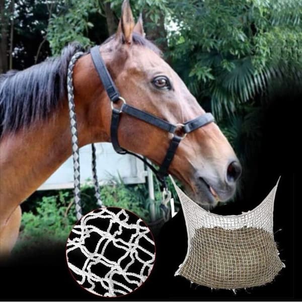 Hönät för hela dagen i flätad nylon, för långsam utfodring, hästar, får - Storlek: 120 x 90 cm