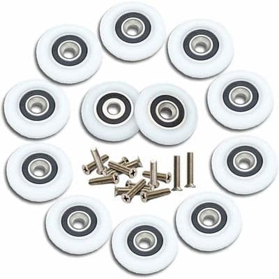 Duschhjul 23mm - 12 stycken - Plast - Skruvfäste