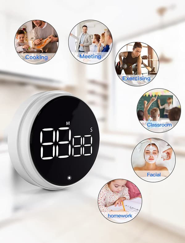 Magnetisk digital timer for matlaging på kjøkkenet Hvit Silver