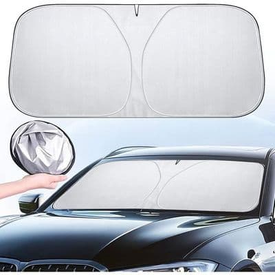 Anti-UV solskjerm 142×80 cm, sammenleggbart interiør frontrutedeksel for bil, SUV, lastebil, termisk isolasjon (L)
