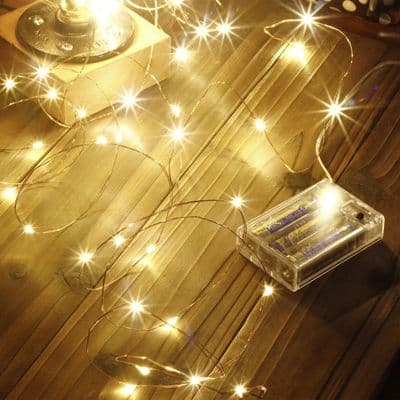 LED-ljusslinga, 100 LED dekorativa sagoljus, batteridriven, koppartrådsljus för sovrum (10m, varmvit)