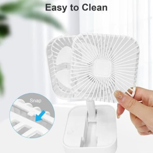 Mini bærbar ventilator. Genopladelig bordventilator. Tre ventilatorhastigheder - hvid.