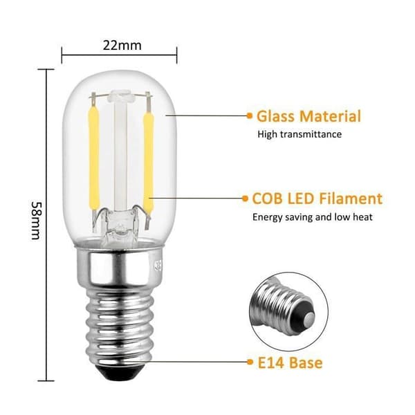 E14 T22 LED-glödlampa - 1W - 100LM - Kallvit 6000K - 2-pack