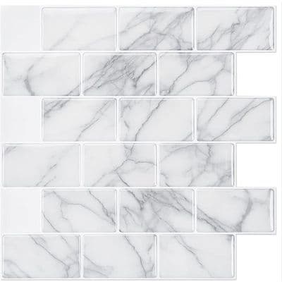 3D selvklæbende fliser til køkken, badeværelse og stue backsplash, 30,5 cm x 30,5 cm, grå marmor, 10 ark