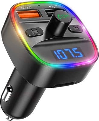 FM-sender, avansert Bluetooth 5.0 bilsett, to USB-porter med QC3.0, trådløs håndfri samtale, adapter