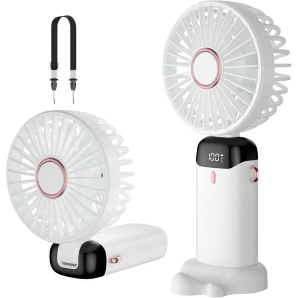 Bærbar ventilator. Mini bærbar ventilator, USB genopladelig. Lille lommeventilator med base - hvid.
