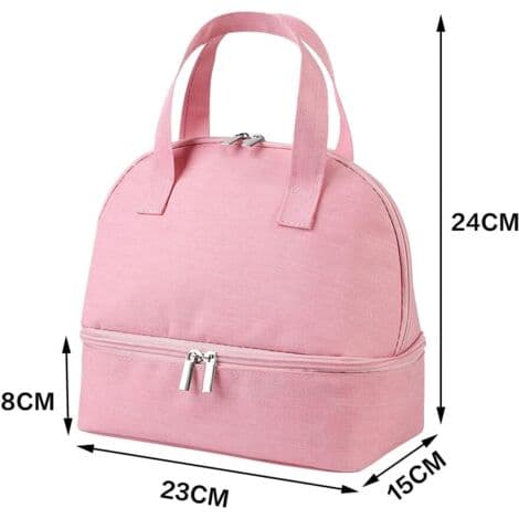 Matboks, isolert matpose, vanntett matpose, liten isolert matpose, mini isolert matpose for kontor, barn, skole, kontor (rosa)