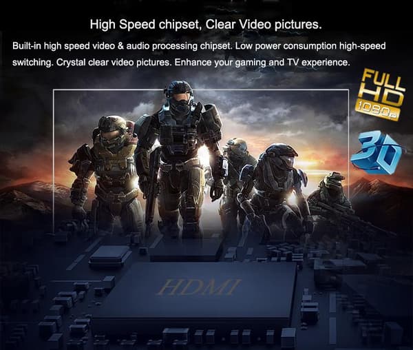 4x1 HDMI-svitsj og lydsplitter UHD 4K 3D HDMI 2.0 ARC Toslink+RCA