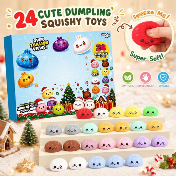 Adventskalender 2026, 24 överraskande dumplingkalender, Squishies-leksaker, stressavlastande leksaker